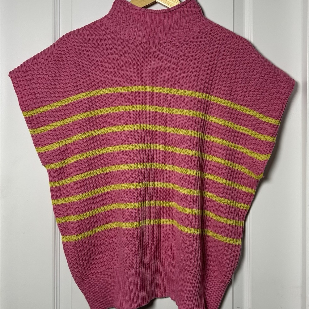 Shop Neighbor Hot Pink Yellow Stripe Chunky Ribbed Knit Sleeveless Sweater Vest